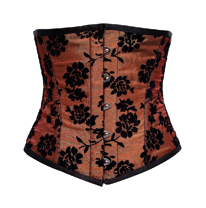 Denim - look corsets for a casual yet stylish twistRaso Burgundy Underbust Corset In Tissue Flocking Denim - look corsets for a casual yet stylish twistRaso Burgundy Underbust Corset In Tissue Flocking