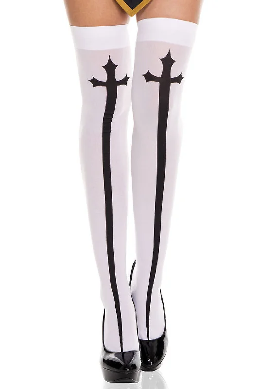 Tartan Tights for WomenGothic Cross Print Thigh Highs
