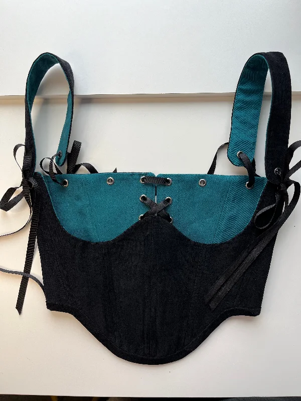 Victorian - era corsets with intricate boning details✨Order for Livia✨Reversible black corduroy / teal underbust corsage Victorian - era corsets with intricate boning details✨Order for Livia✨Reversible black corduroy / teal underbust corsage