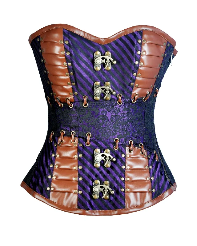 Brocade bustiers with a rich and textured appearanceConte Purple Brocade & Faux Leather Gothic Corset Brocade bustiers with a rich and textured appearanceConte Purple Brocade & Faux Leather Gothic Corset