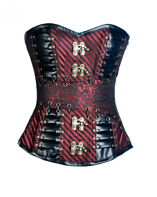 French - style bustiers for a romantic lookKeane Red Brocade & Faux Leather Gothic Corset French - style bustiers for a romantic lookKeane Red Brocade & Faux Leather Gothic Corset