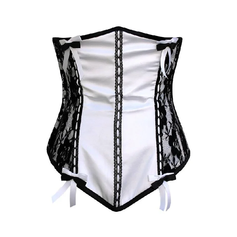 Hypoallergenic bustiers for sensitive skinRoma White Satin Underbust Corset With Black Net & Bow Hypoallergenic bustiers for sensitive skinRoma White Satin Underbust Corset With Black Net & Bow