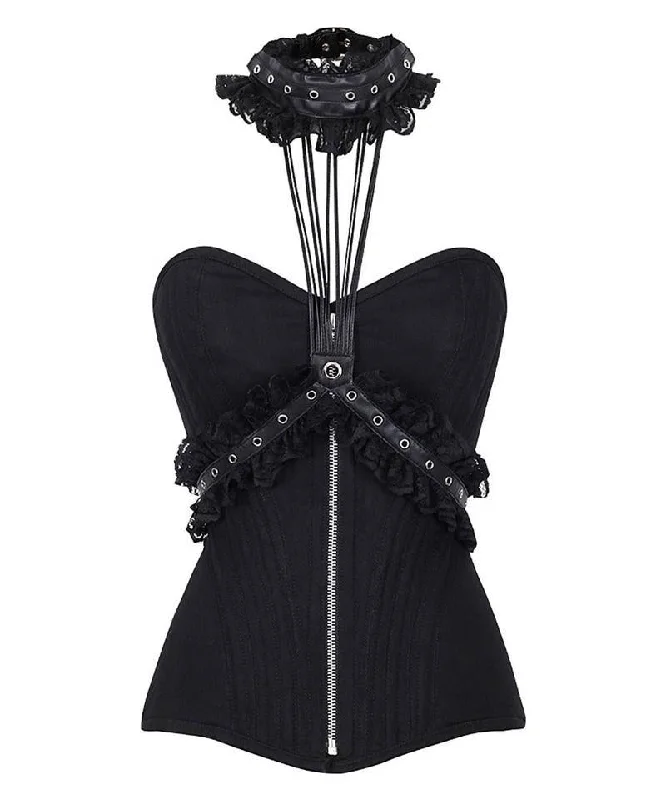 Halloween - themed corsets for a spooky costumeFina Cotton Overbust Black Corset With Neck Gear Halloween - themed corsets for a spooky costumeFina Cotton Overbust Black Corset With Neck Gear