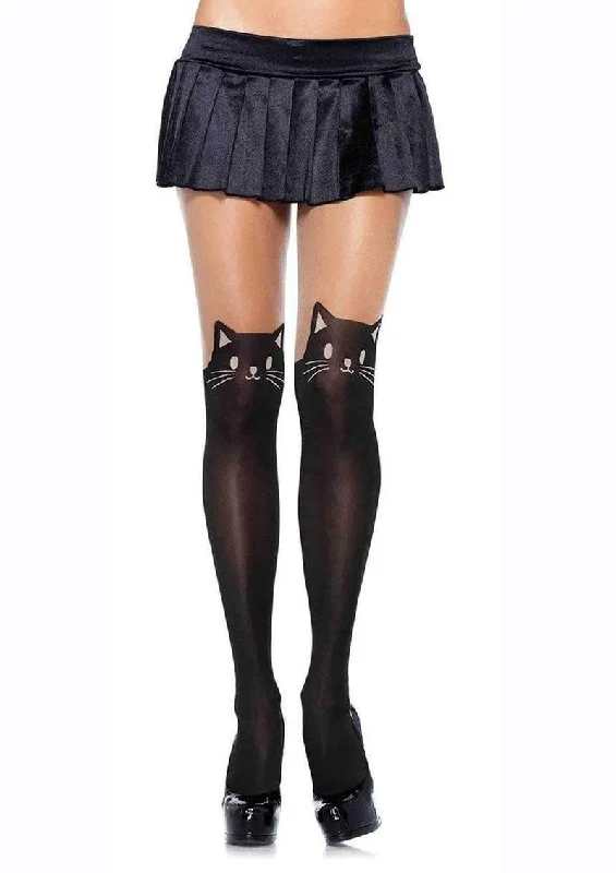 Lace Tights for WomenLeg Avenue Black Cat Spandex Opaque Pantyhose with Sheer Thigh Accent Lace Tights for WomenLeg Avenue Black Cat Spandex Opaque Pantyhose with Sheer Thigh Accent