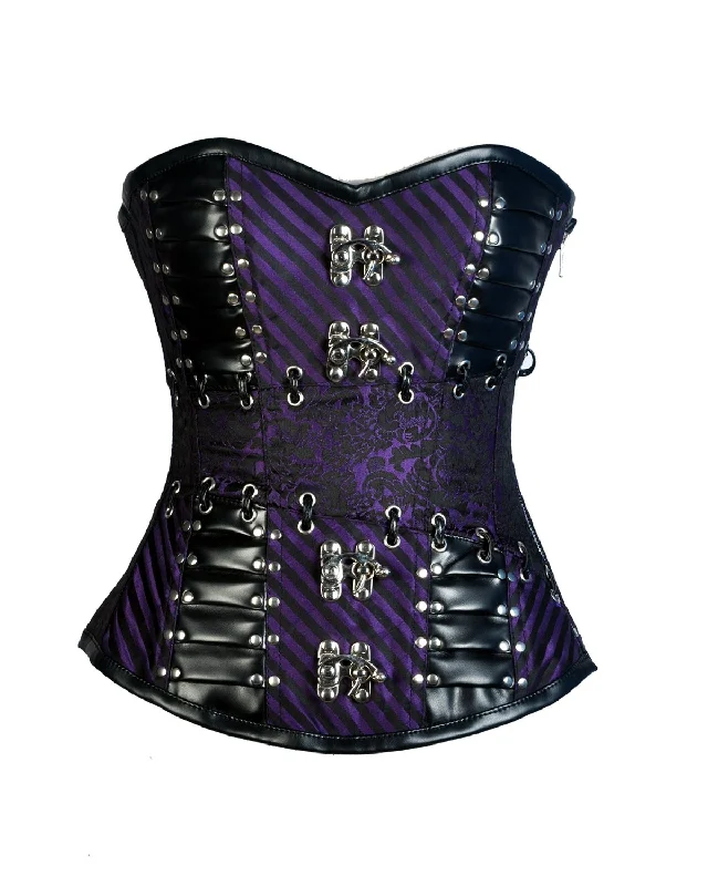 Polka - dot bustiers for a fun and retro appearanceGray Purple Brocade & Black Faux Leather Gothic Corset Polka - dot bustiers for a fun and retro appearanceGray Purple Brocade & Black Faux Leather Gothic Corset