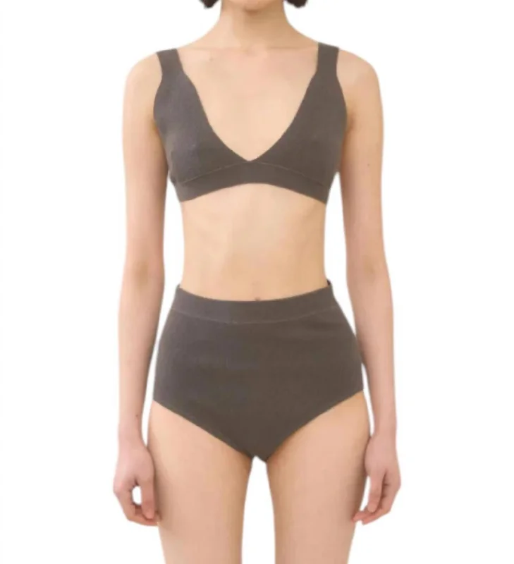Women's Silk Lingerie SetsRib Triangle Bralette In Coal