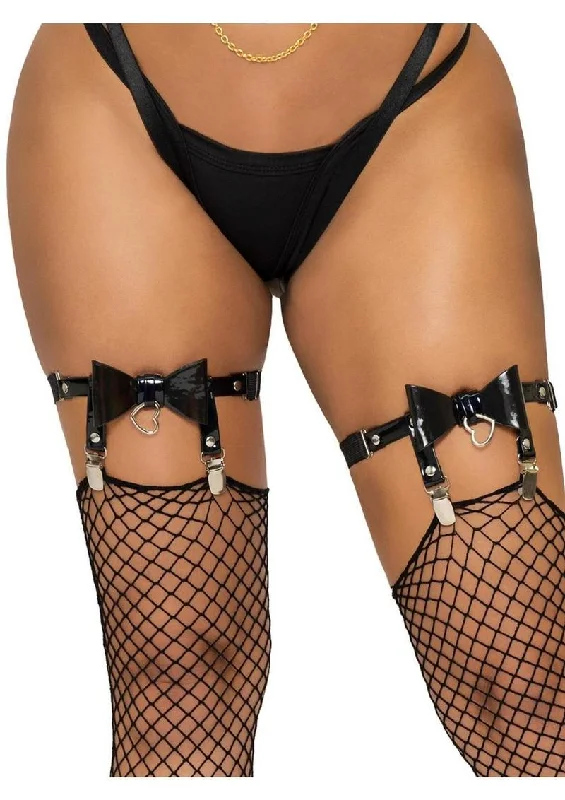 Plus Size Women's TightsVegan Leather Thigh High Bow Garter