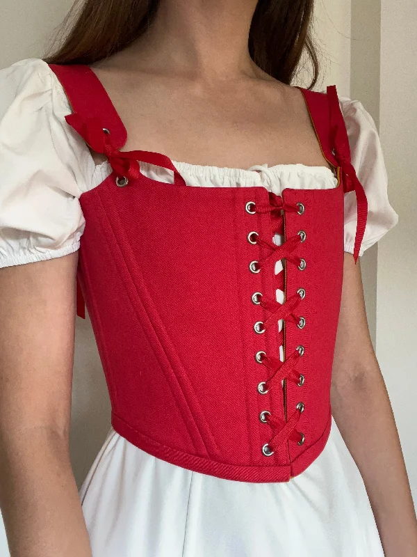 Lace - covered corsets for a feminine touchReversible corset red/mustard yellow with removable shoulder straps Lace - covered corsets for a feminine touchReversible corset red/mustard yellow with removable shoulder straps