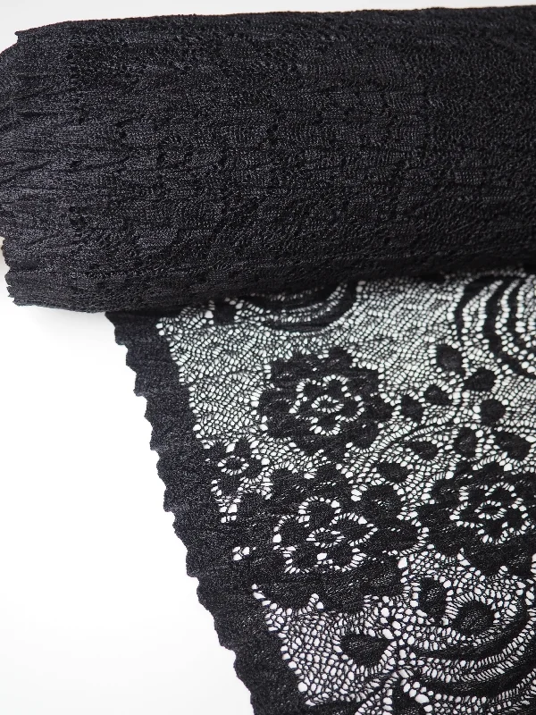 Elegant French Lace Lingerie for WomenBlack Scalloped Crinkle Stretch Lace