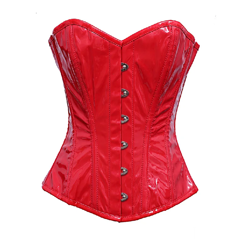 Modern - design corsets with a minimalist aestheticFesu Steel Boned Overbust Corset In Red PVC Modern - design corsets with a minimalist aestheticFesu Steel Boned Overbust Corset In Red PVC