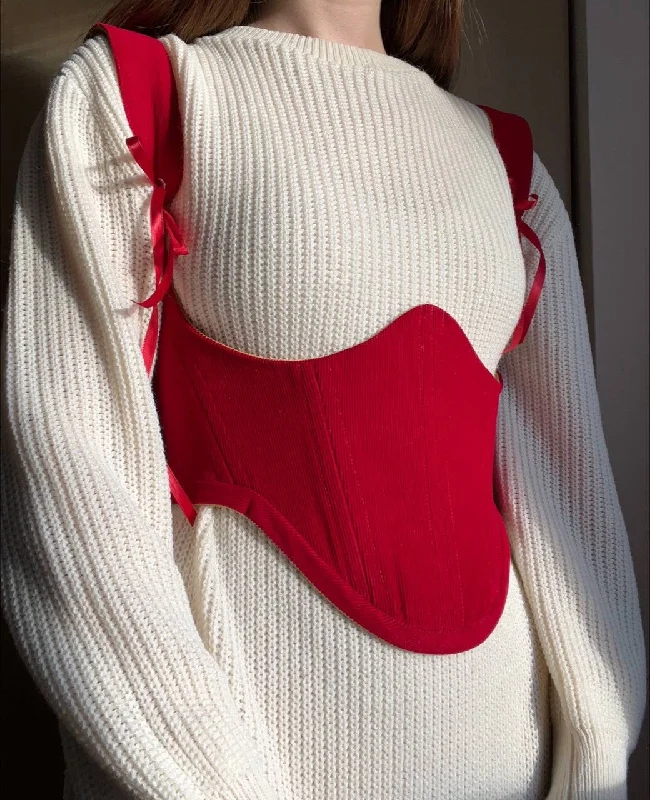 Striped corsets for a preppy and nautical vibeReversible!!!Red cotton twill/mustard corduroy underbust corsage, size L-XL Striped corsets for a preppy and nautical vibeReversible!!!Red cotton twill/mustard corduroy underbust corsage, size L-XL