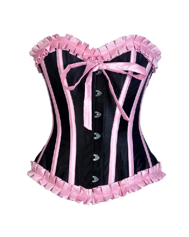Cotton - blend bustiers for breathabilityLILY BLACK TAFFETA WITH PINK FRILL-TRIM