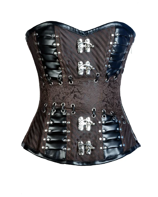 Gothic - inspired bustiers featuring dark colors and studsLampard Coffee Brown Brocade & Faux Leather Steampunk Corset Gothic - inspired bustiers featuring dark colors and studsLampard Coffee Brown Brocade & Faux Leather Steampunk Corset