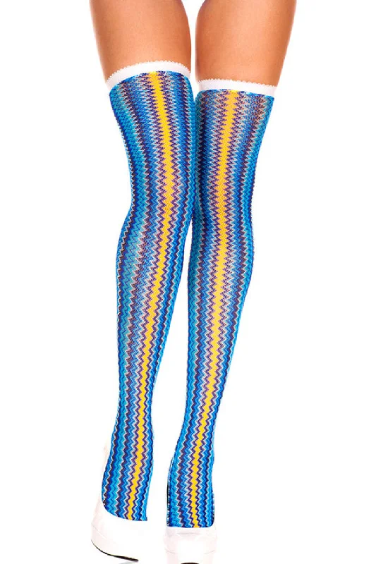 Women's Compression TightsBlue and Yellow Zigzag Thigh High Sock Stockings