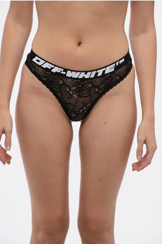 Affordable Lingerie for WomenOff-White PERMANENT Lace Slip with Logoed Elastic Band