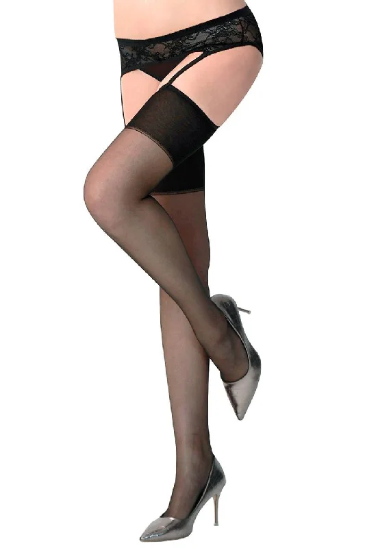 Women's Satin TightsBlack Mesh Thigh Highs with Lace Garter Belt