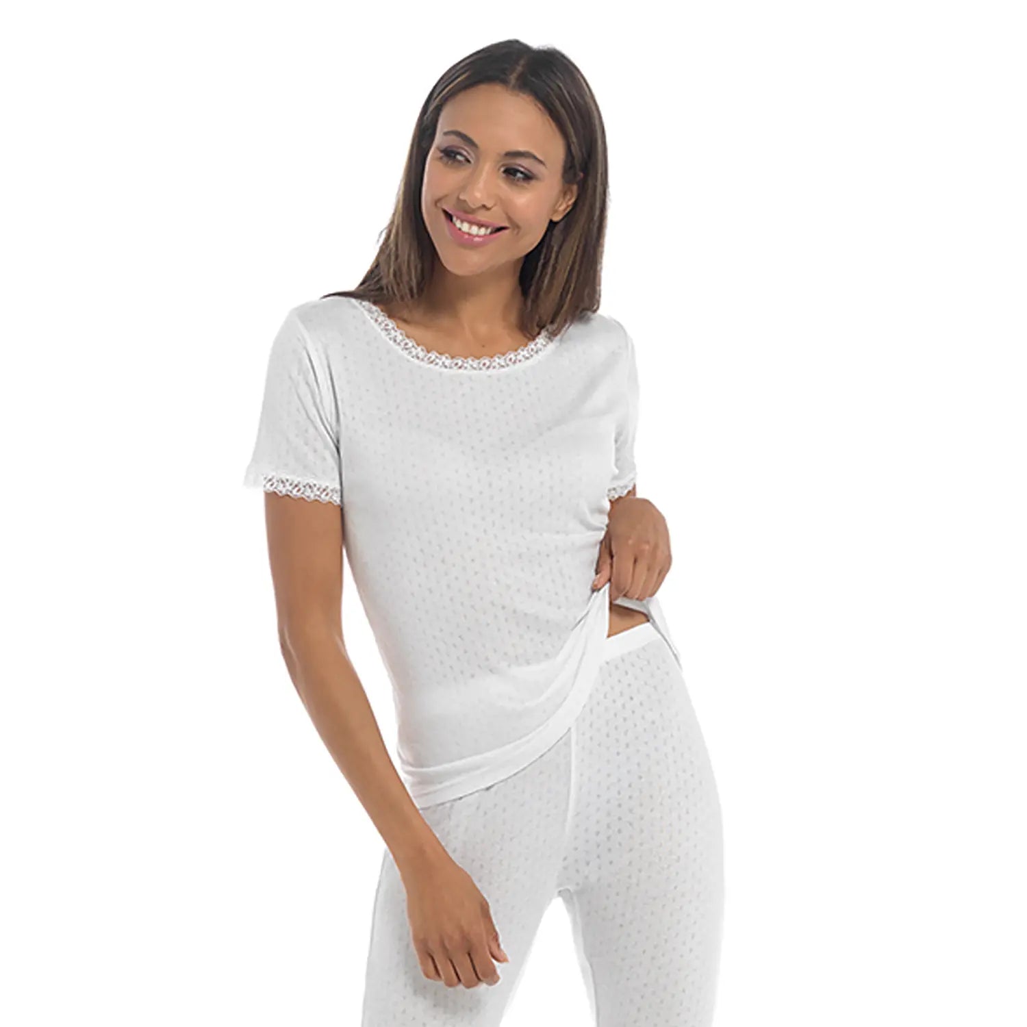 Lingerie for Women Over 50Ladies Thermal Short Sleeve Top White Pointelle Fabric Extra Warm Lingerie for Women Over 50Ladies Thermal Short Sleeve Top White Pointelle Fabric Extra Warm