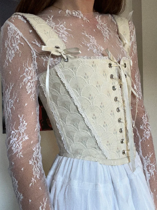Victorian - era corsets with intricate boning detailsFront tie reversible mermaid/ floral corset with removable shoulder straps🧜🏻♀️💐💐🪻 Victorian - era corsets with intricate boning detailsFront tie reversible mermaid/ floral corset with removable shoulder straps🧜🏻♀️💐💐🪻