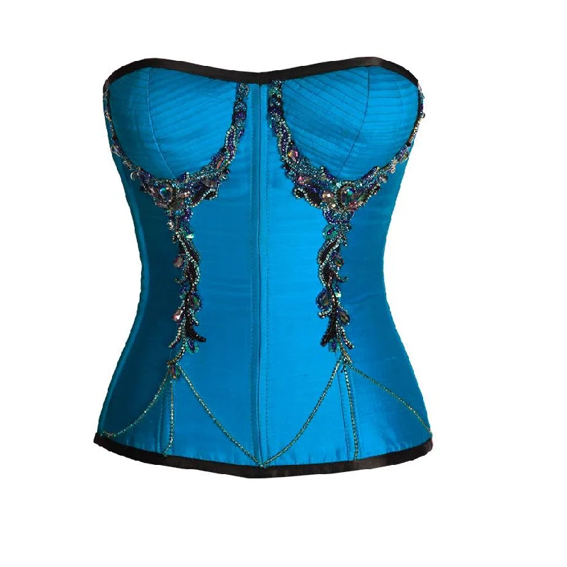 Gothic - inspired bustiers featuring dark colors and studsIvan Turquoise Satin Overbust Couture Corset Gothic - inspired bustiers featuring dark colors and studsIvan Turquoise Satin Overbust Couture Corset