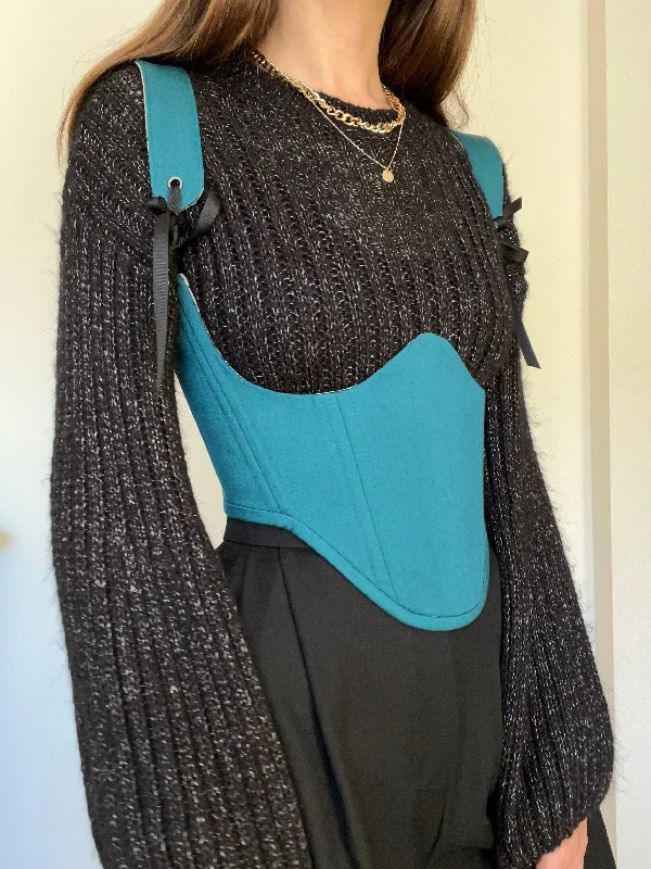 Silk bustiers for a luxurious and smooth feelTeal underbust corsage with removable shoulder straps Silk bustiers for a luxurious and smooth feelTeal underbust corsage with removable shoulder straps