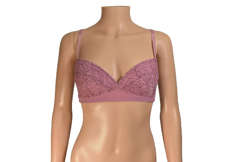 Women's Thermal Lingerie for Cold WeatherAdjustable Strap Underwiredbfloral Padded Bra In Pink