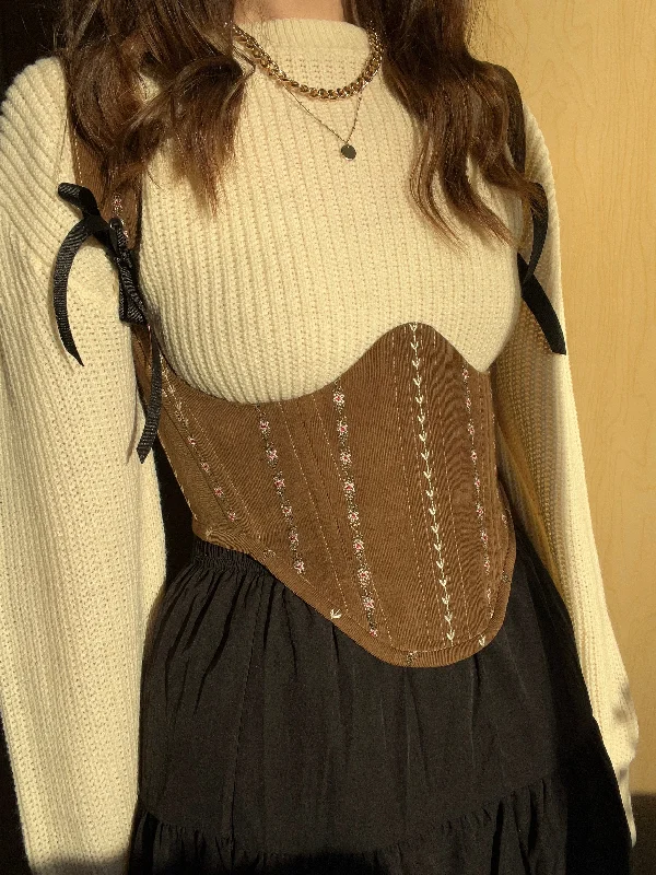 Gothic - inspired bustiers featuring dark colors and studsBrown Embroidered underbust corsage with removable shoulder straps 🤎 Gothic - inspired bustiers featuring dark colors and studsBrown Embroidered underbust corsage with removable shoulder straps 🤎