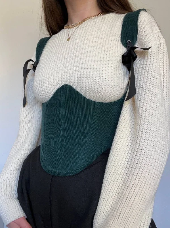 Cotton - blend bustiers for breathabilityReversable corduroy Pine green/floral underbust corsage size S/M Cotton - blend bustiers for breathabilityReversable corduroy Pine green/floral underbust corsage size S/M