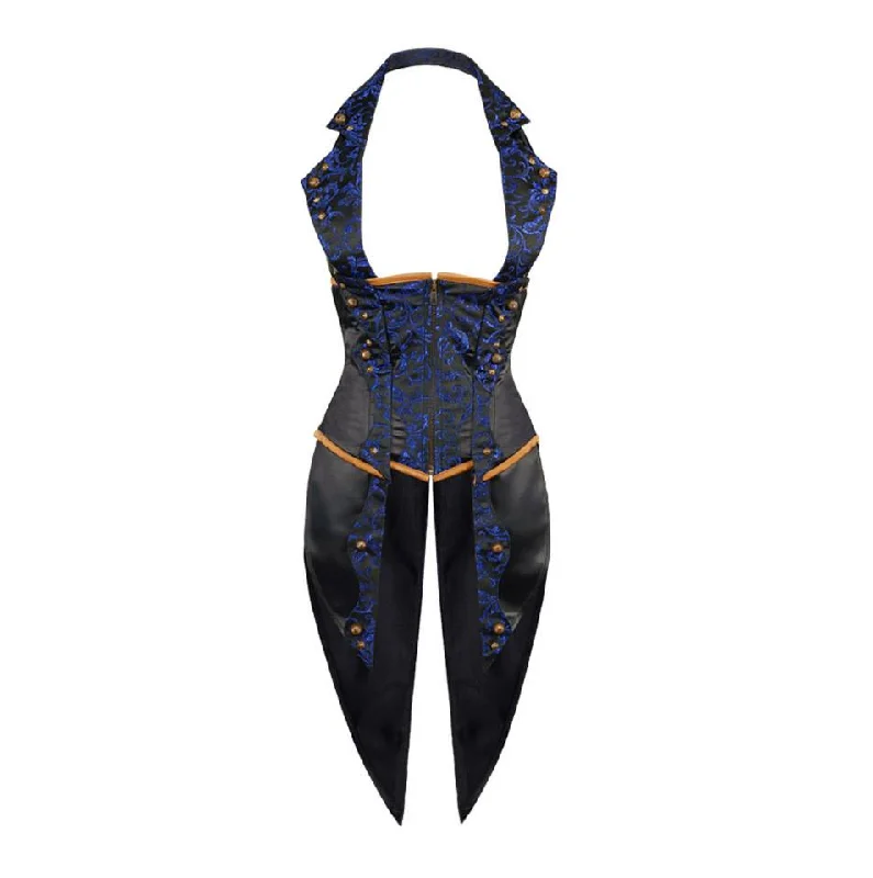 Microfiber corsets for a lightweight optionGrabar Blue Brocade & Black Satin Halter Underbust Corset Microfiber corsets for a lightweight optionGrabar Blue Brocade & Black Satin Halter Underbust Corset