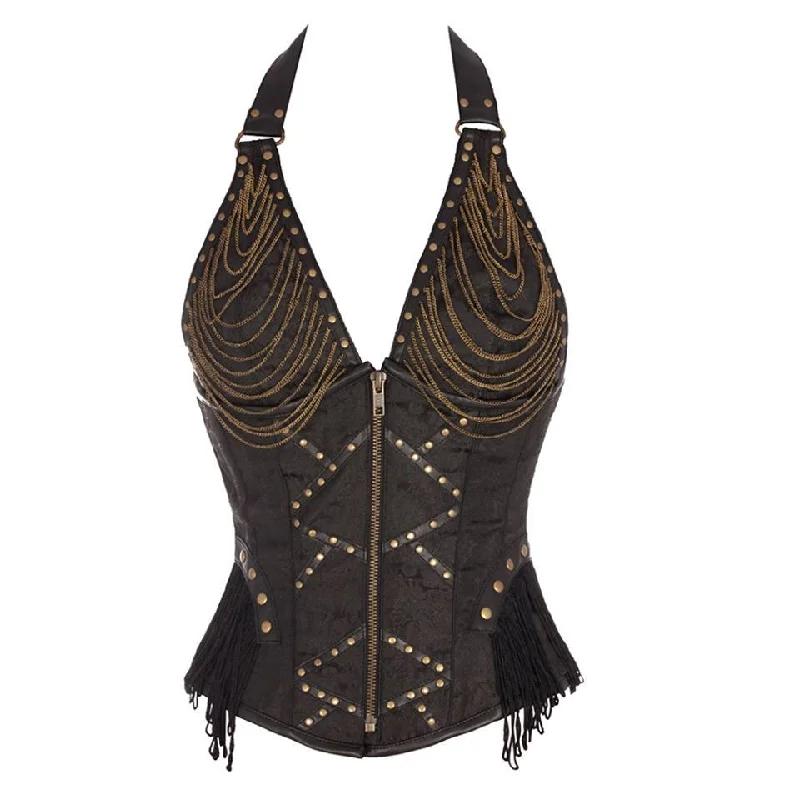 Adjustable - strap bustiers for a customized fitAxel Black Steampunk Halterneck Corset with Zip Detail Adjustable - strap bustiers for a customized fitAxel Black Steampunk Halterneck Corset with Zip Detail