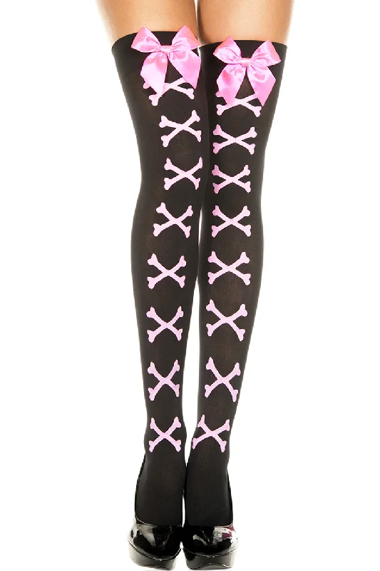Women's Denim Look TightsCross Bone with Bows Thigh High Stockings