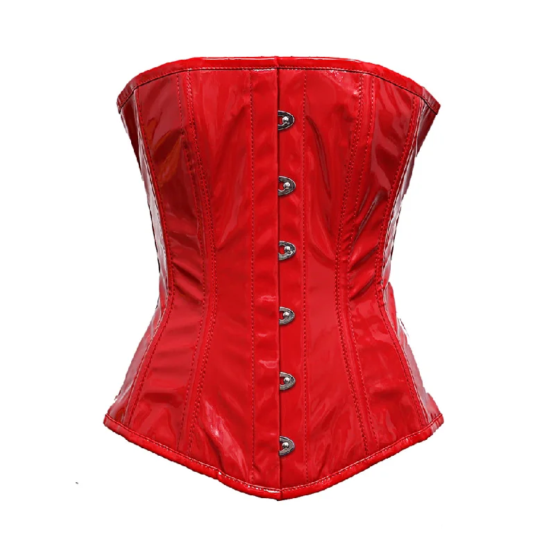 Velvet bustiers for a soft and plush feelLavely Red PVC Steel Boned Overbust Corset