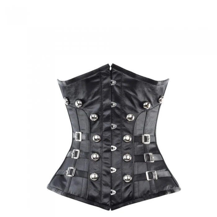 Cotton - blend bustiers for breathabilityAngela Black Underbust Corset With Buckles & Stud Details Cotton - blend bustiers for breathabilityAngela Black Underbust Corset With Buckles & Stud Details