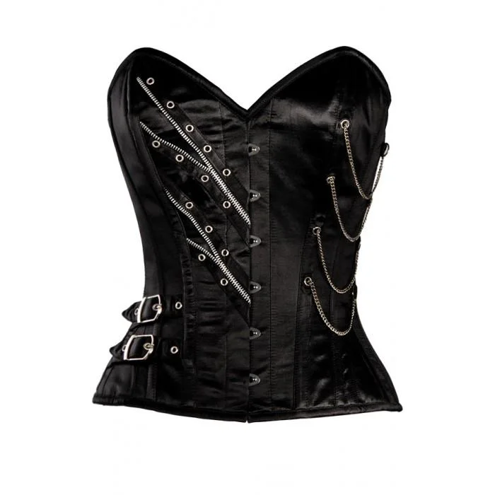 Bohemian - style corsets with tassels and embroideryLutther Black Sweetheart Cut with Chains and Zip Detail Bohemian - style corsets with tassels and embroideryLutther Black Sweetheart Cut with Chains and Zip Detail