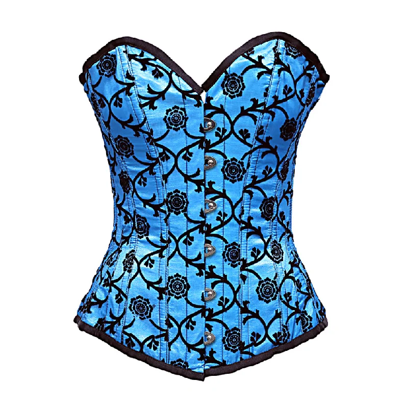 Satin corsets with a shiny and elegant finishAlonso Turquosie Longline Corset In Tissue Flocking Satin corsets with a shiny and elegant finishAlonso Turquosie Longline Corset In Tissue Flocking