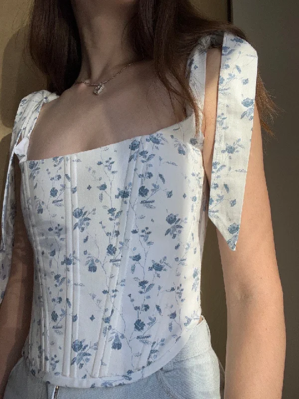 Anti - chafe bustiers for comfortable movementFloral corset with shoulder tie, size S/M Anti - chafe bustiers for comfortable movementFloral corset with shoulder tie, size S/M