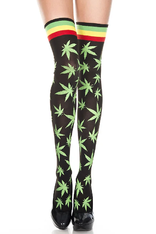 Sheer Tights for WomenKaya Leaf Print Thigh High Stockings