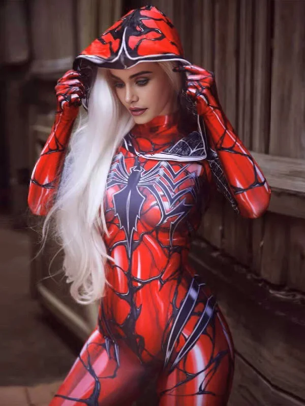 Seamless Lingerie for WomenSpider Print Crotchless Hooded Jumpsuit