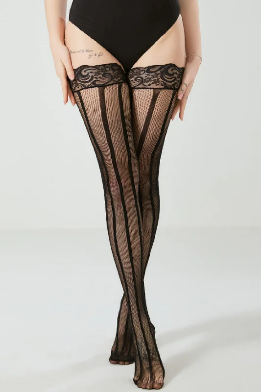 Tights with Back Seam for WomenVertical Striped Thigh Highs