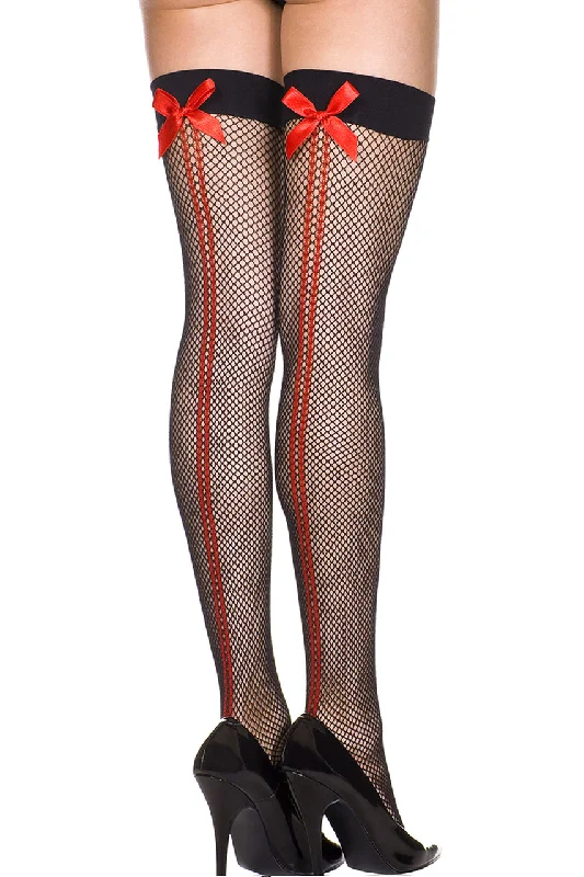 Patterned Tights for WomenDouble Backseam Spandex Fishnet Thigh Highs with Bows