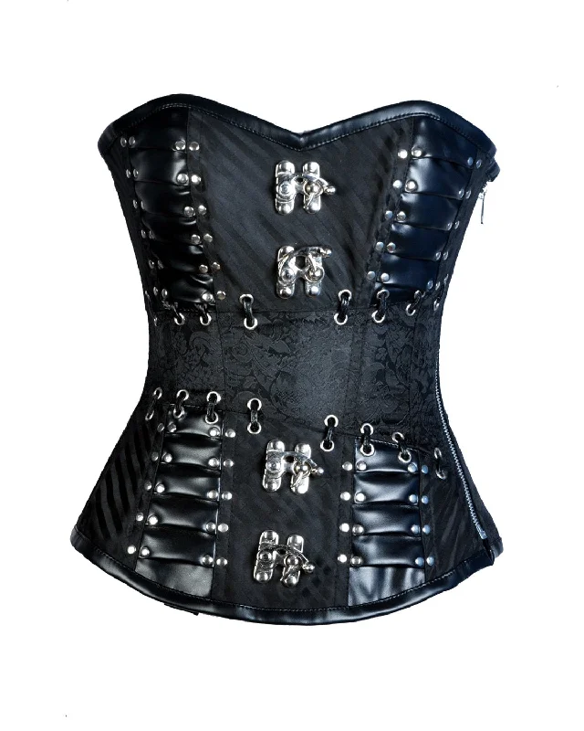 Burlesque - inspired bustiers for a performance lookTeryy Black Brocade & Faux Leather Gothic Corset Burlesque - inspired bustiers for a performance lookTeryy Black Brocade & Faux Leather Gothic Corset