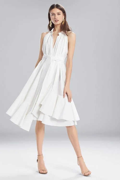 Sexy backless evening dresses with a deep V - cutCotton Shirting Halter Dress