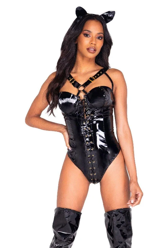 Sexy Nurse Cosplay Lingerie Outfit2 Piece Feline Fatale Cat Costume