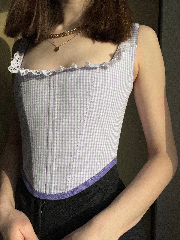 Removable - boning corsets for easy cleaningReversible purple/ lavender gingham corset size S/M Removable - boning corsets for easy cleaningReversible purple/ lavender gingham corset size S/M