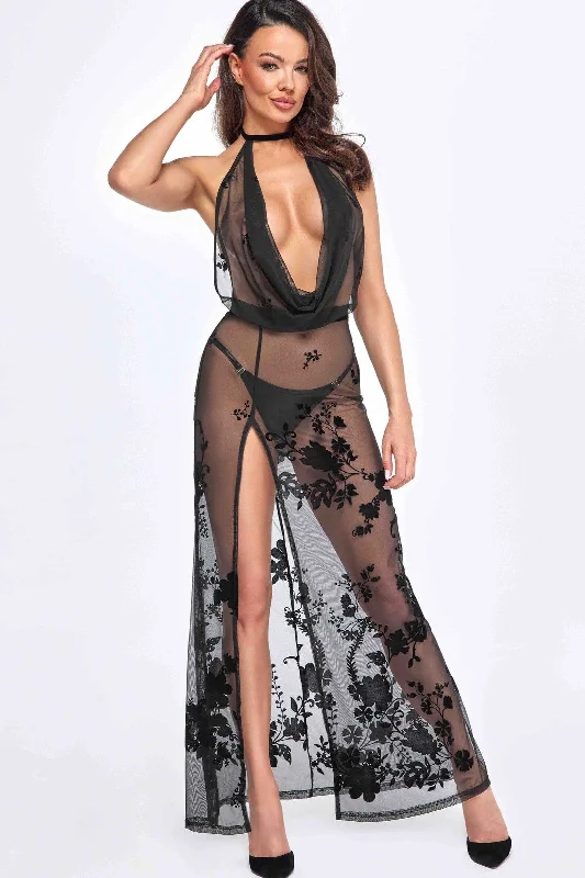 Beaded sexy dresses for added sparkleDivinity Long Flocked Mesh Dress With Open Back Beaded sexy dresses for added sparkleDivinity Long Flocked Mesh Dress With Open Back