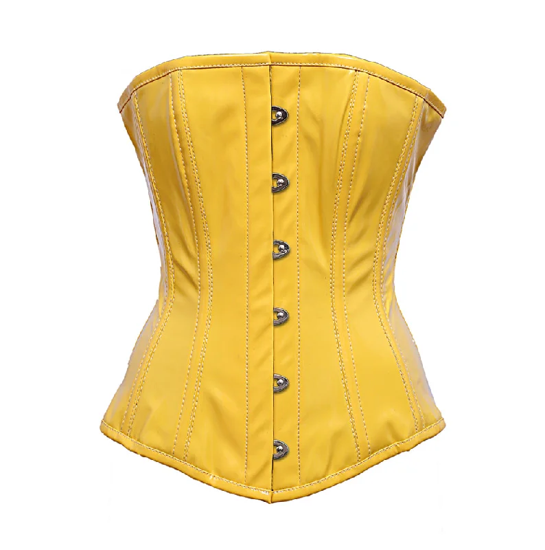 Compression bustiers for a slimming effectSaun Yellow PVC Steel Boned Overbust Corset Compression bustiers for a slimming effectSaun Yellow PVC Steel Boned Overbust Corset