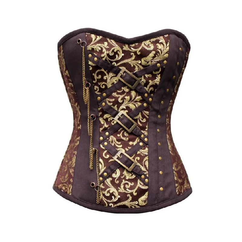 Anti - chafe bustiers for comfortable movementBloncos Brown Brocade Steampunk Overbust Corset Anti - chafe bustiers for comfortable movementBloncos Brown Brocade Steampunk Overbust Corset