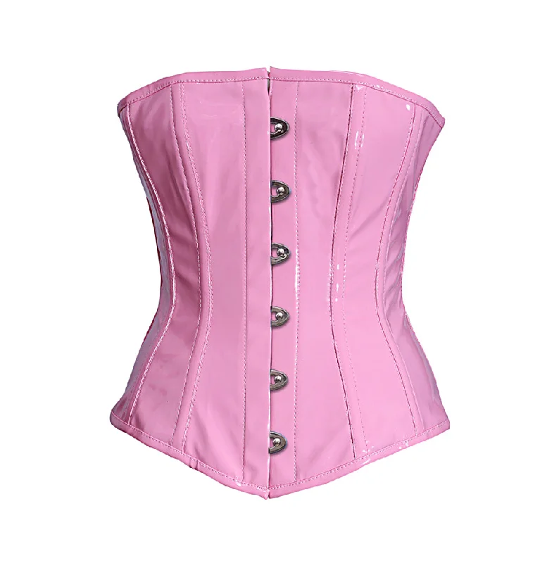Posture - correcting bustiers for better spinal alignmentRaphaelle Pink PVC Steel Boned Overbust Corset Posture - correcting bustiers for better spinal alignmentRaphaelle Pink PVC Steel Boned Overbust Corset