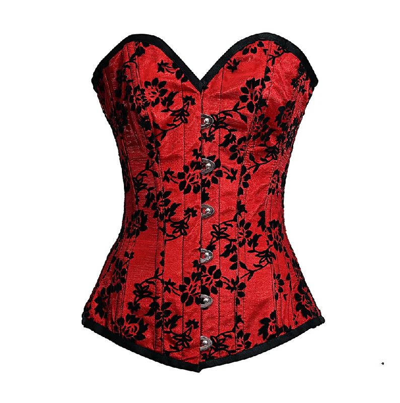 Red corsets for a passionate and attention - grabbing styleLeon Red Longline Corset In Tissue Flocking Red corsets for a passionate and attention - grabbing styleLeon Red Longline Corset In Tissue Flocking