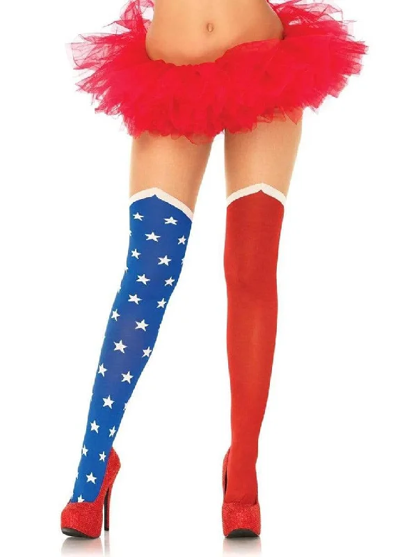 Patterned Tights for WomenLeg Avenue Hero Opaque Tights with Sheer Thigh