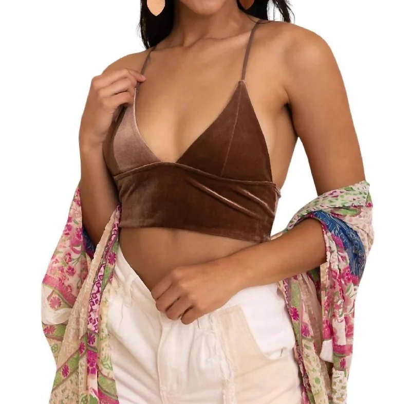 Women's Sheer Lingerie NightgownsVelvet Longline Bralette In Mocha